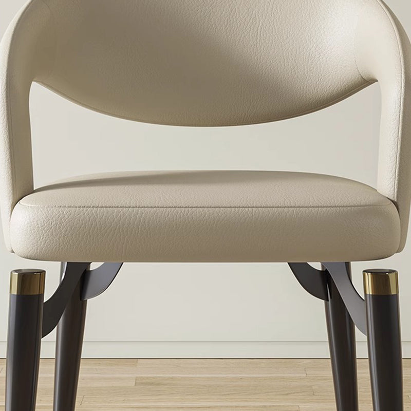 Chaise de salle à manger en cuir simplicité moderne en acier au carbone avec dossier et accoudoirs 