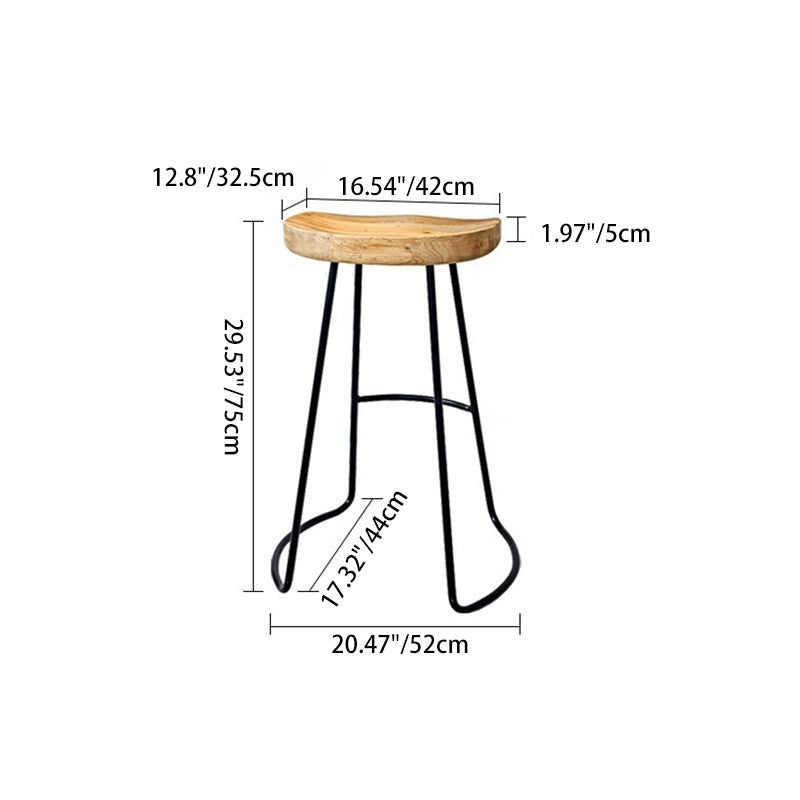 Zeitgenössischer nordischer Esszimmerstuhl aus massivem Holz und Eisen ohne Rückenlehne und Armlehnen für das Esszimmer 