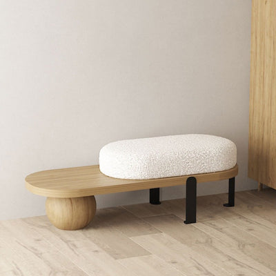 Contemporary Nordic Rectangle Lambswool Solid Wood Backless Armless Bench For Living Room