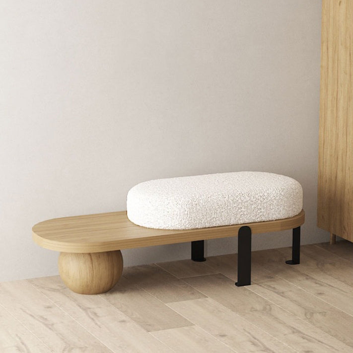 Contemporary Nordic Rectangle Lambswool Solid Wood Backless Armless Bench For Living Room