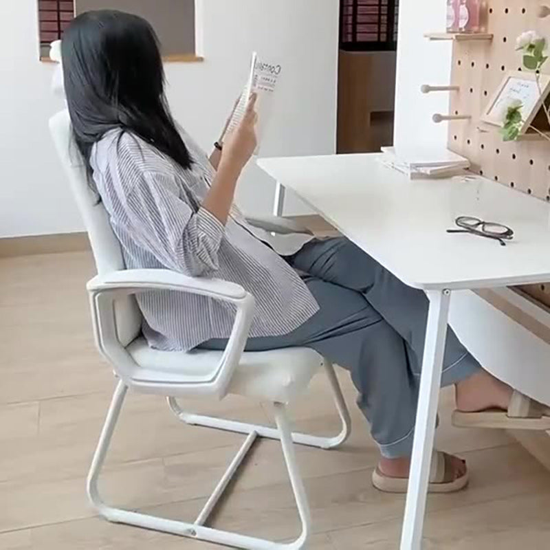 Silla de Escritorio de Hierro de Cuero de Simplicidad Moderna con Respaldo y Reposabrazos para Oficina en Casa 