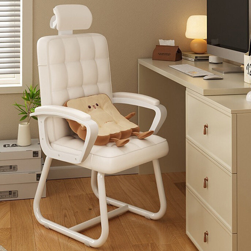 Silla de Escritorio de Hierro de Cuero de Simplicidad Moderna con Respaldo y Reposabrazos para Oficina en Casa 