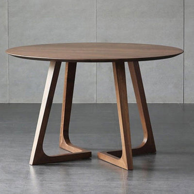 Contemporary Simplicity Round Wood Iron Base Dining Table For 5 Seats