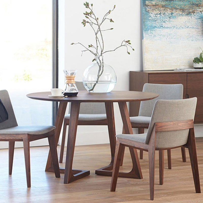 Contemporary Simplicity Round Wood Iron Base Dining Table For 5 Seats