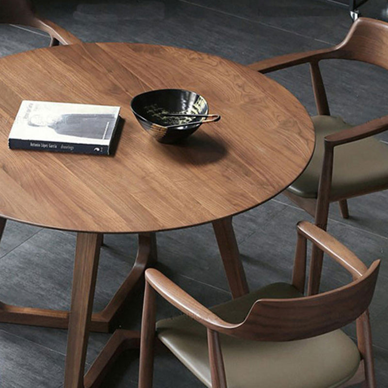 Contemporary Simplicity Round Wood Iron Base Dining Table For 5 Seats