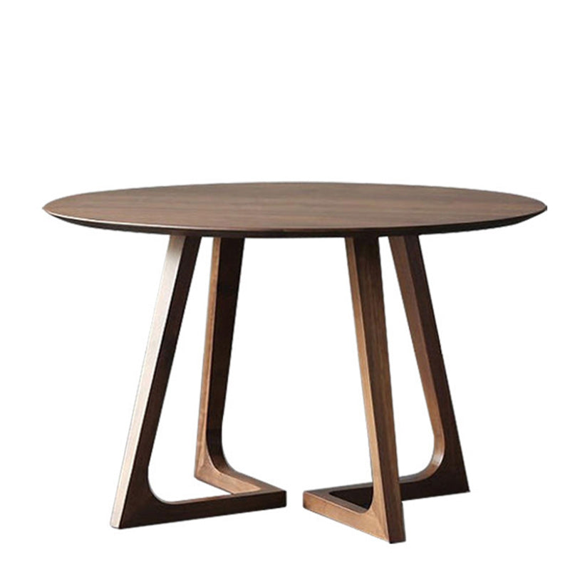 Contemporary Simplicity Round Wood Iron Base Dining Table For 5 Seats