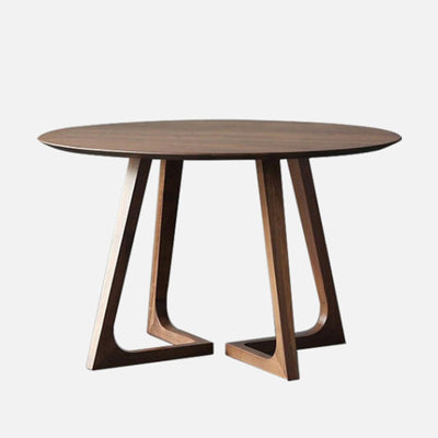 Contemporary Simplicity Round Wood Iron Base Dining Table For 5 Seats