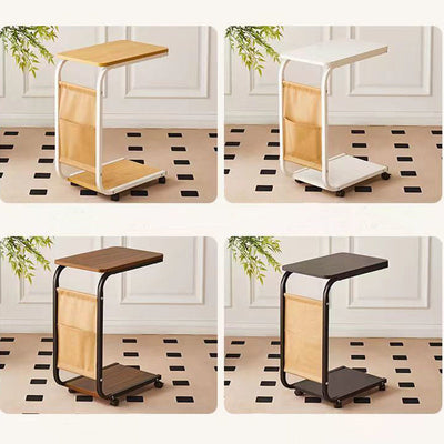 Contemporary Simplicity Wood Iron Side Table 4 - Wheel For Living Room