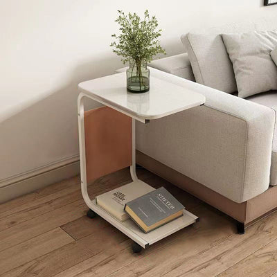 Contemporary Simplicity Wood Iron Side Table 4 - Wheel For Living Room