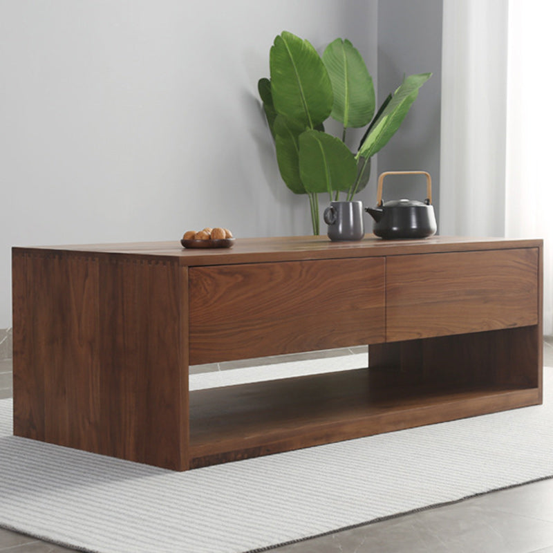 Modern Minimalist Rectangular Wood Coffee Table 4 - Drawer For Living Room