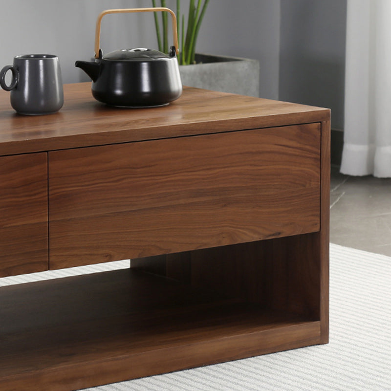 Modern Minimalist Rectangular Wood Coffee Table 4 - Drawer For Living Room