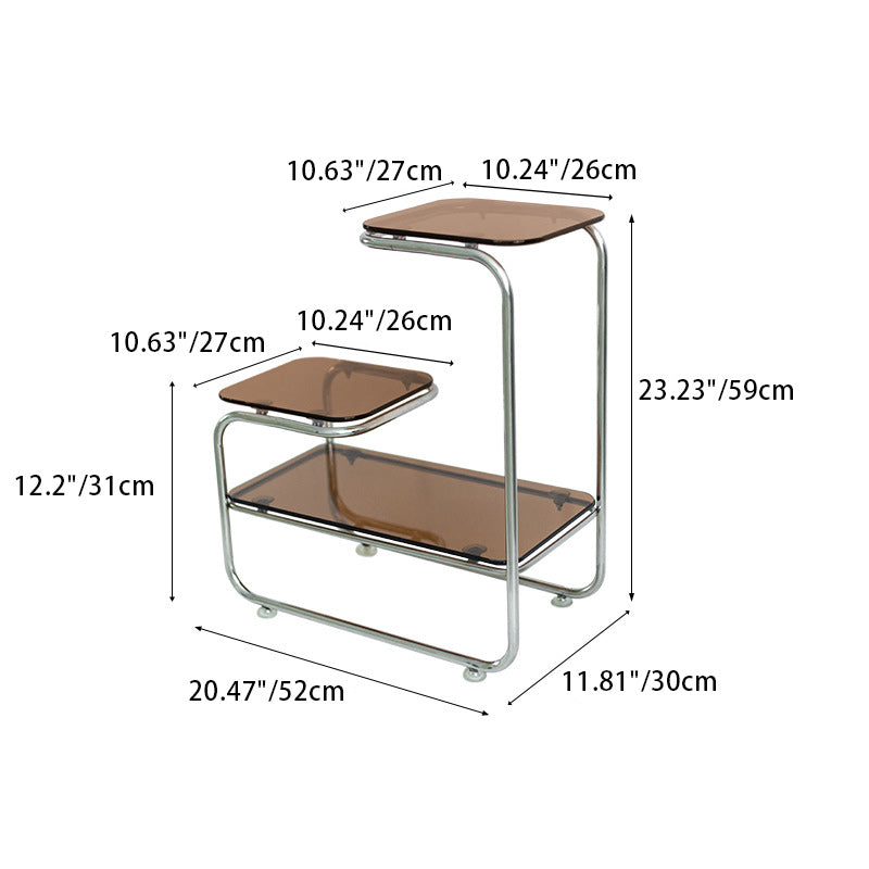 Modern Art Deco Geometry Glass Iron Side Table 3 - Tier For Dining Room