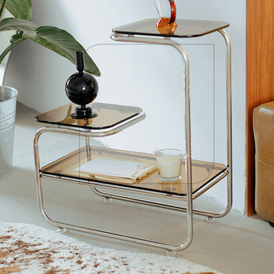 Modern Art Deco Geometry Glass Iron Side Table 3 - Tier For Dining Room