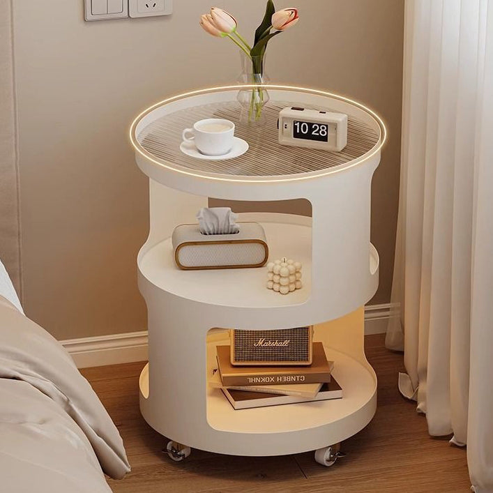 Modern Simplicity Cylinder Glass Iron Nightstand 2 - Tier For Bedroom