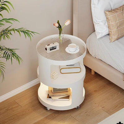 Modern Simplicity Cylinder Glass Iron Nightstand 2 - Tier For Bedroom