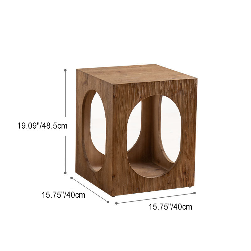 Traditional Rustic Wood Cube Square Side Table 1 - Cabinet For Living Room