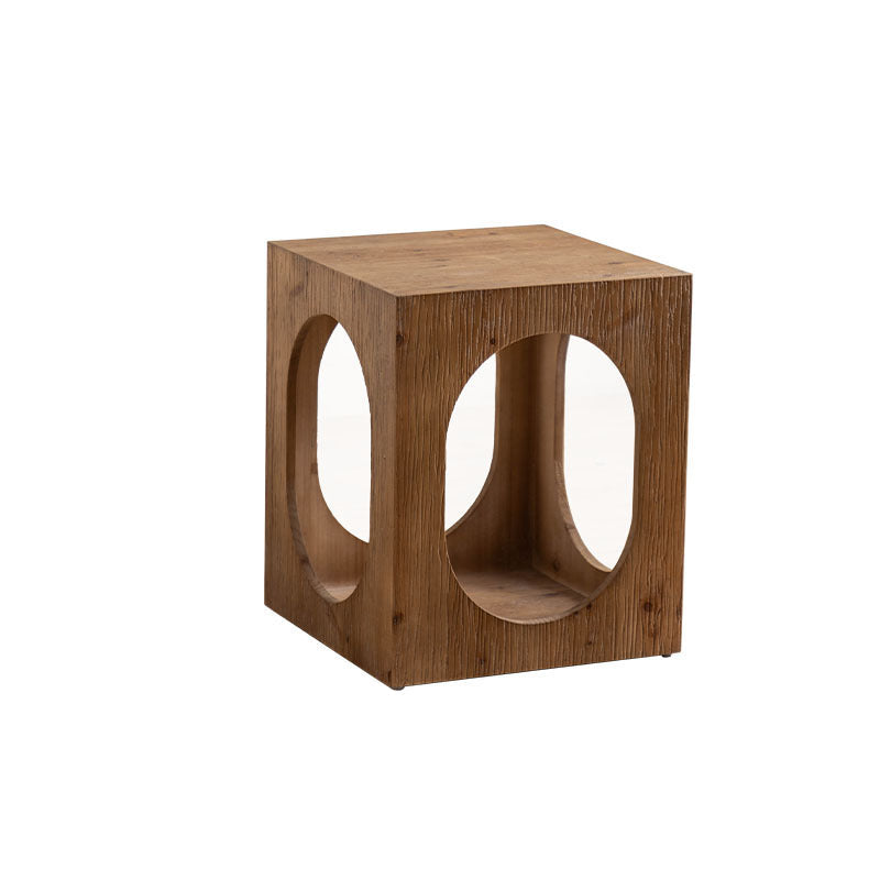 Traditional Rustic Wood Cube Square Side Table 1 - Cabinet For Living Room