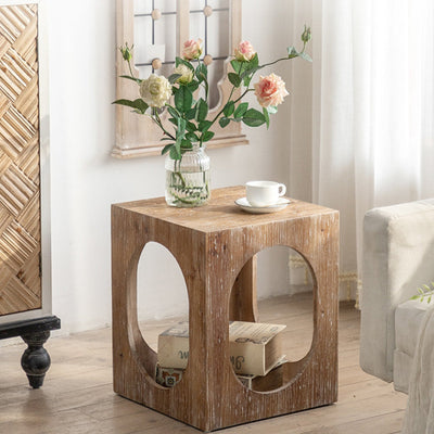 Traditional Rustic Wood Cube Square Side Table 1 - Cabinet For Living Room