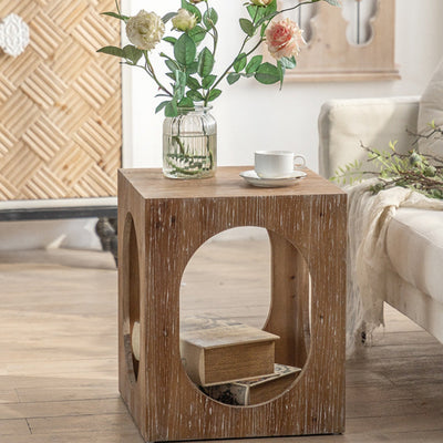 Traditional Rustic Wood Cube Square Side Table 1 - Cabinet For Living Room