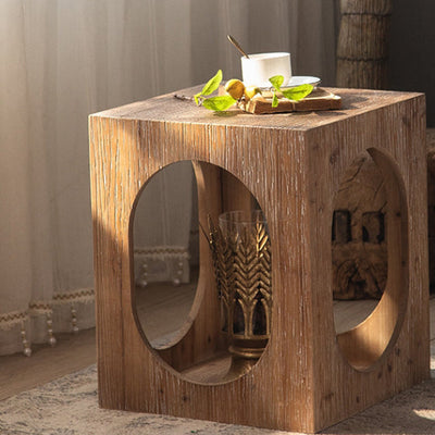 Traditional Rustic Wood Cube Square Side Table 1 - Cabinet For Living Room