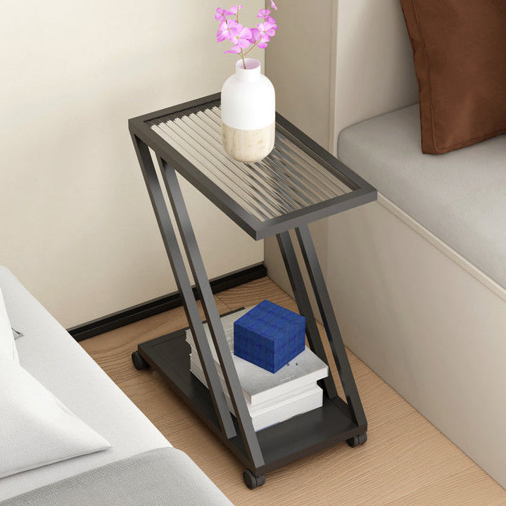 Modern Minimalist Iron Glass Geometry Side Table 2 - Tier For Living Room