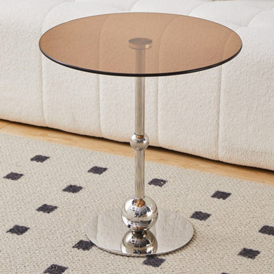 Modern Simplicity Round Glass Iron Stainless Steel Side Table 1 - Tray For Living Room