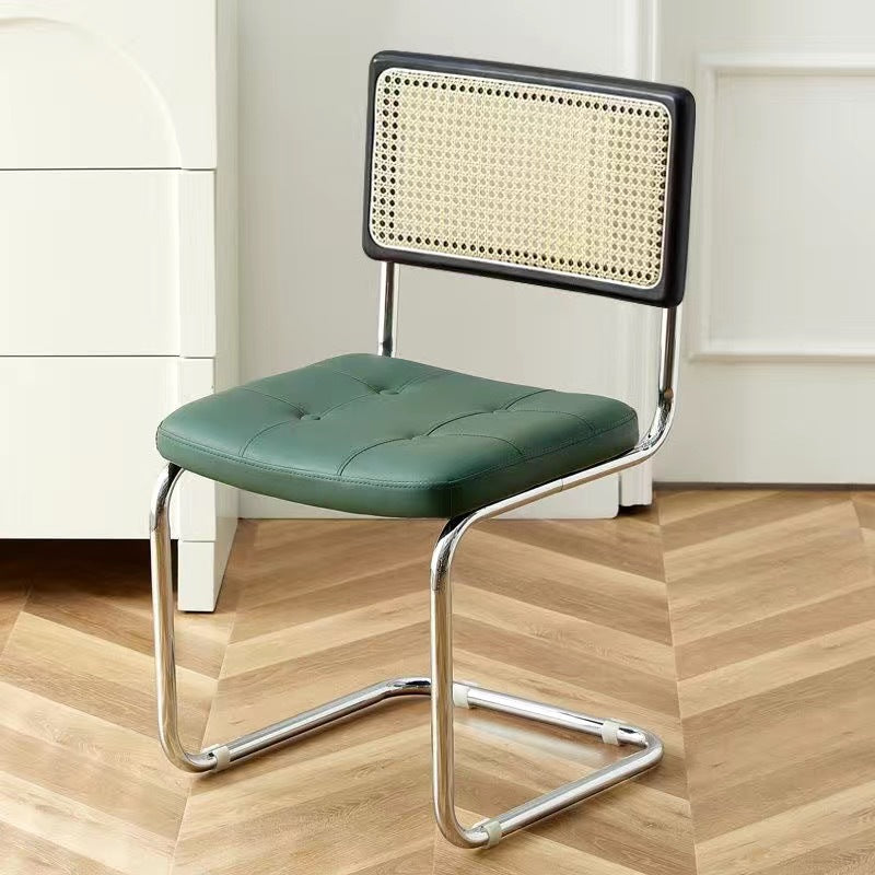 Contemporary Boho Rattan Leather Stainless Steel Dining Chair Backrest Armless For Dining Room