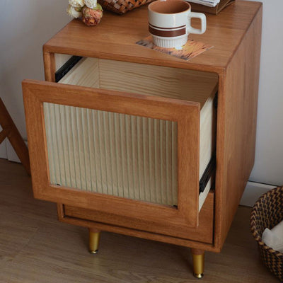 Contemporary Simplicity Rectangular Cube Rubber Wood Pine Side Table For Living Room