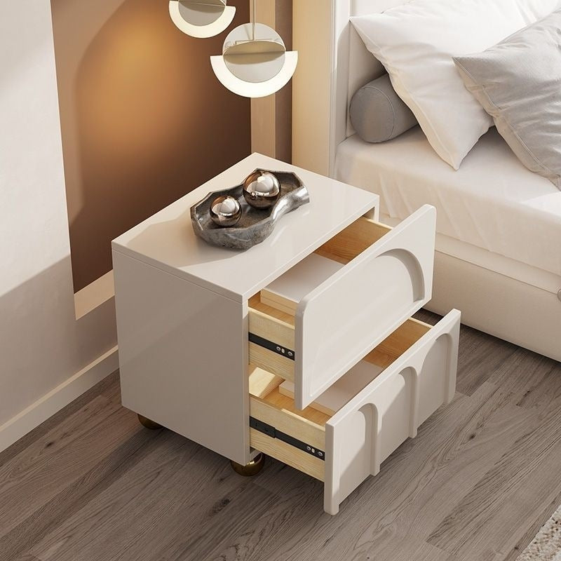 Contemporary Nordic Cube Square Medium Density Fiberboard Nightstand 2 - Drawer For Bedroom