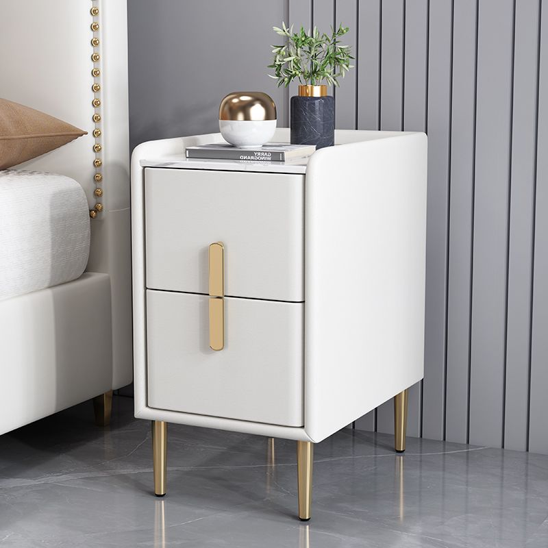 Contemporary Nordic Pine Leather Sintered Stone Nightstand 2 - Drawer For Bedroom