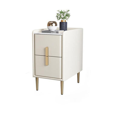 Contemporary Nordic Pine Leather Sintered Stone Nightstand 2 - Drawer For Bedroom