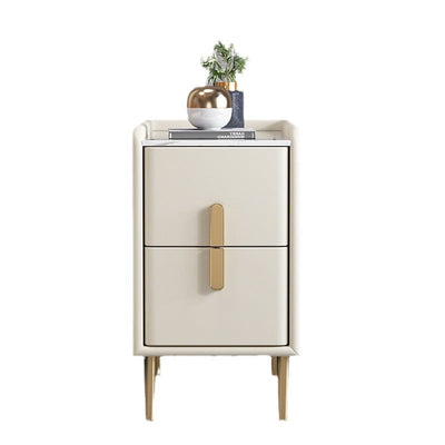 Contemporary Nordic Pine Leather Sintered Stone Nightstand 2 - Drawer For Bedroom