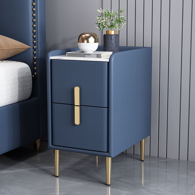 Contemporary Nordic Pine Leather Sintered Stone Nightstand 2 - Drawer For Bedroom