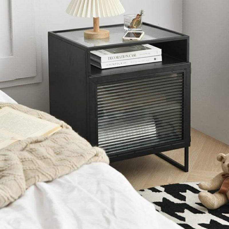 Modern Simplicity Cube Square Iron Glass Nightstand 3 - Cabinet For Bedroom