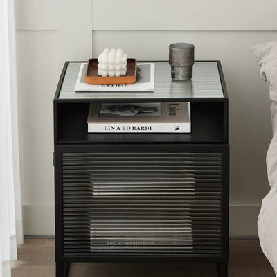 Modern Simplicity Cube Square Iron Glass Nightstand 3 - Cabinet For Bedroom