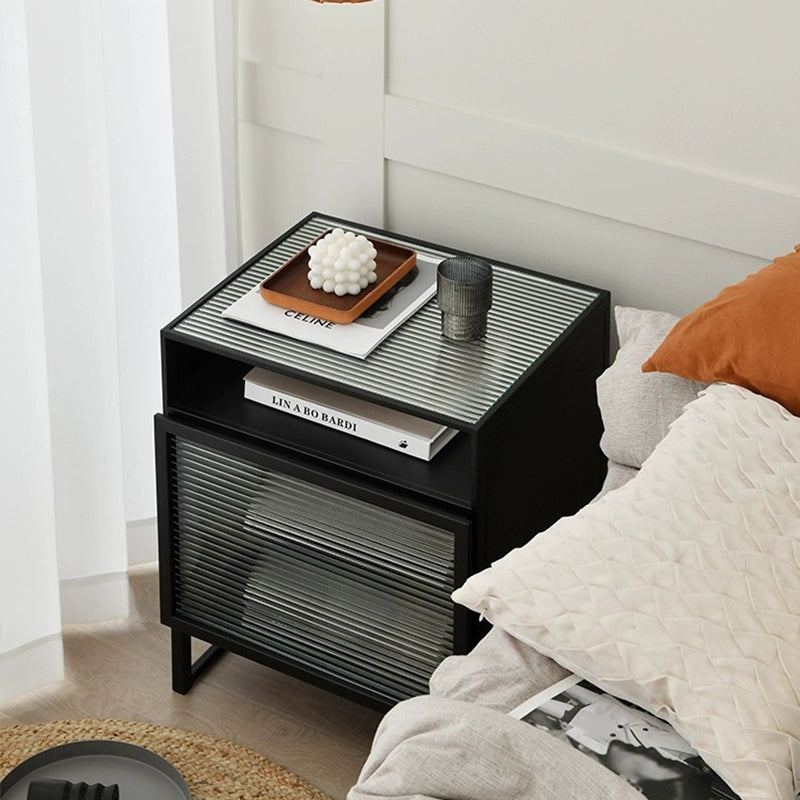 Modern Simplicity Cube Square Iron Glass Nightstand 3 - Cabinet For Bedroom