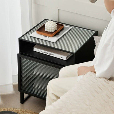 Modern Simplicity Cube Square Iron Glass Nightstand 3 - Cabinet For Bedroom