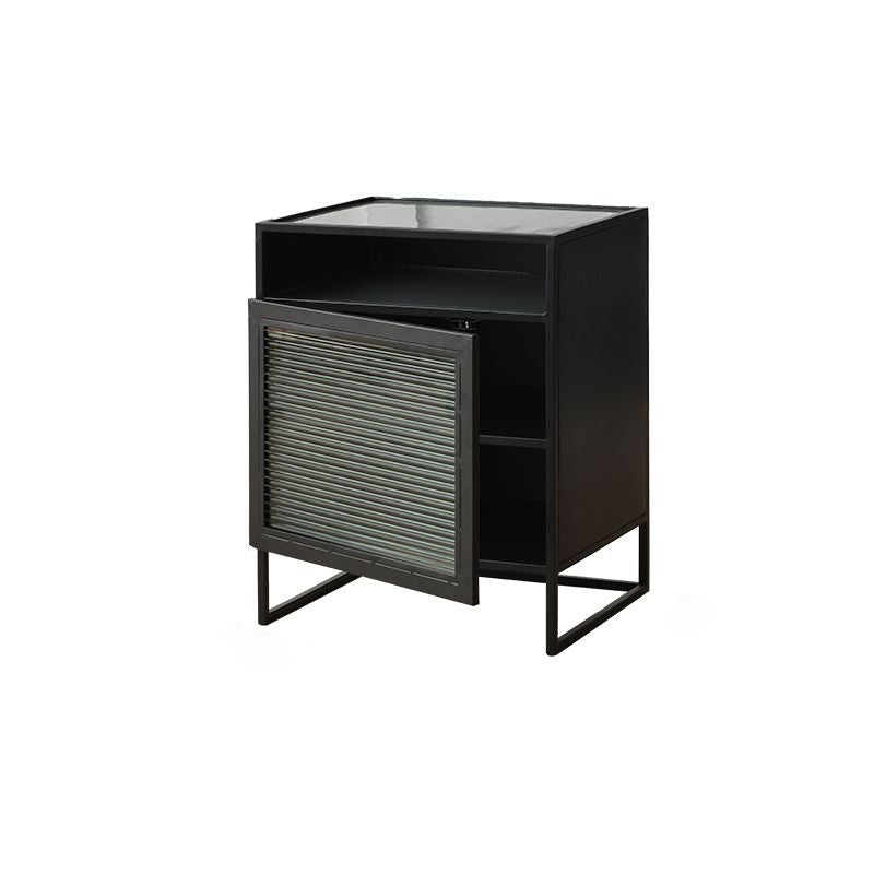 Modern Simplicity Cube Square Iron Glass Nightstand 3 - Cabinet For Bedroom