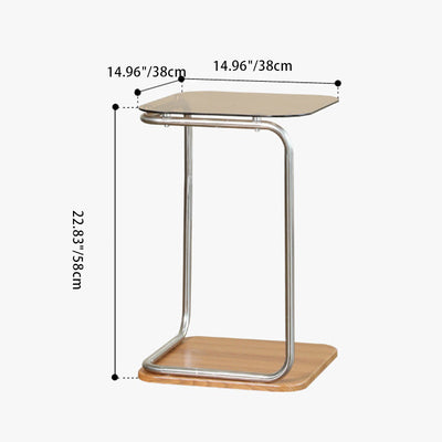 Modern Simplicity Square Glass Medium Density Fiberboard Stainless Steel Side Table 2 - Tier For Living Room