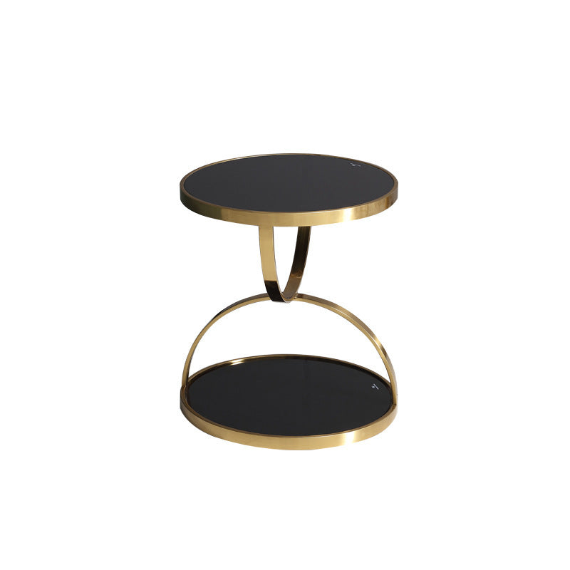 Contemporary Nordic Round Stainless Steel Glass Side Table 2 - Tier For Living Room