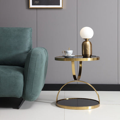 Contemporary Nordic Round Stainless Steel Glass Side Table 2 - Tier For Living Room