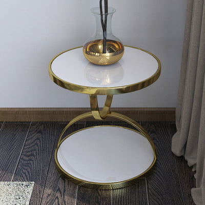 Contemporary Nordic Round Stainless Steel Glass Side Table 2 - Tier For Living Room