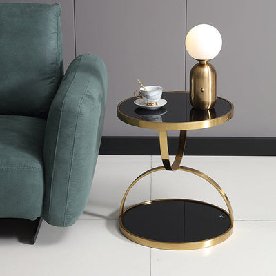 Contemporary Nordic Round Stainless Steel Glass Side Table 2 - Tier For Living Room