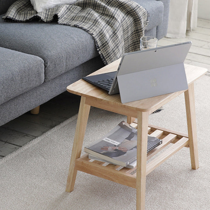 Modern Minimalist Rectangle Pine Solid Wood Side Table 2 - Tier For Living Room