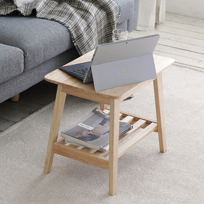 Modern Minimalist Rectangle Pine Solid Wood Side Table 2 - Tier For Living Room