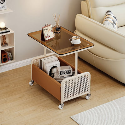 Contemporary Nordic Stainless Steel Leather Glass Side Table 4 - Wheel For Living Room