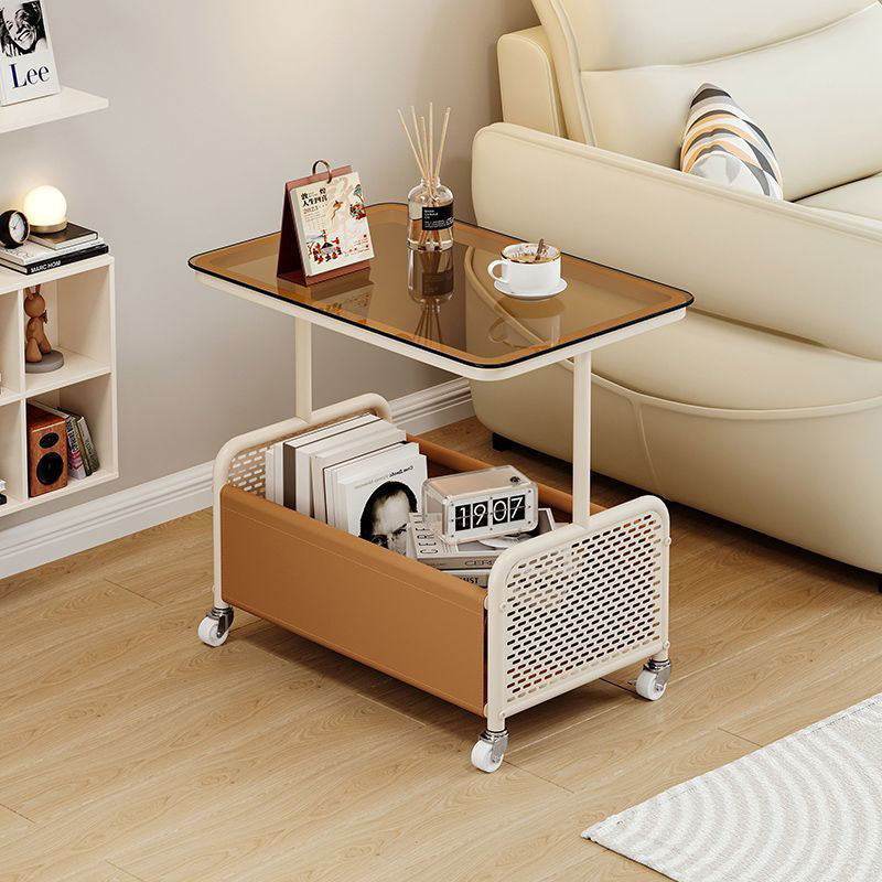 Contemporary Nordic Stainless Steel Leather Glass Side Table 4 - Wheel For Living Room