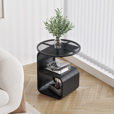 Contemporary Nordic Geometry Iron Glass Side Table 3 - Tier For Living Room