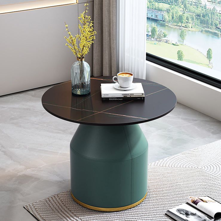 Contemporary Nordic Round Sintered Stone Leather Solid Wood Coffee Table 1 - Tier For Living Room