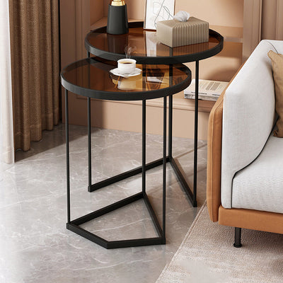 Contemporary Nordic Round Iron Transparent Glass Side Table 1 - Tier For Living Room